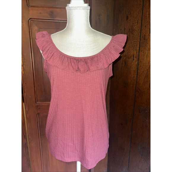 Womens Loft Outlet Ribbed Mauve Ruffled Tank Top Size Large EUC - Picture 1 of 4